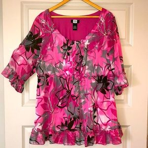 Pink floral two layer tunic w/baby doll waist